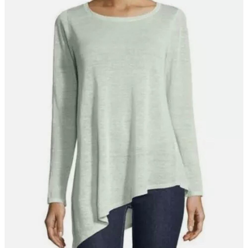 Eileen Fisher Asymmetric Linen Blend Crepe Tunic in Mint Green Small